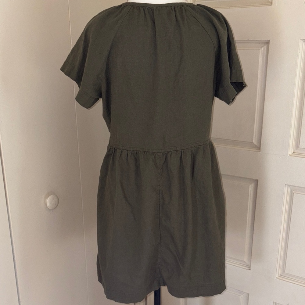 Universal Thread Olive Short-Sleeve V-Neck Women's linen dress - Picture 3 of 5
